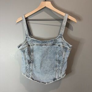 Forever 21 Light Blue Denim Corset Tank with Stud Accents